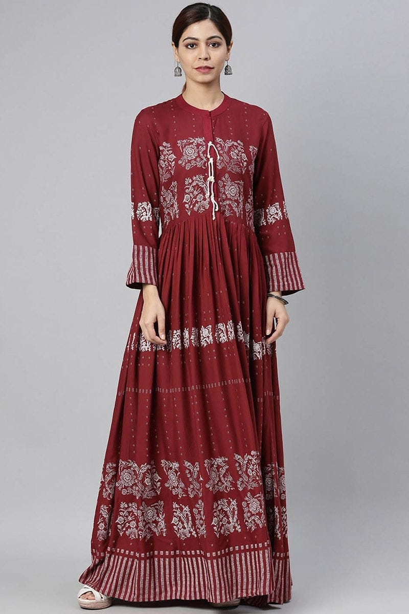 Women Maroon Floral Printed Kurta vck8296
