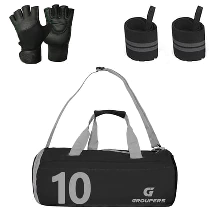 GROUPERS Combo Set of Duffle Canvas Bag with Gloves (Black) (BLK-GLVS-WB-10) GROUPERS Combo Set of Duffle Canvas Bag with Gloves (Black) (BLK-GLVS-WB-10)