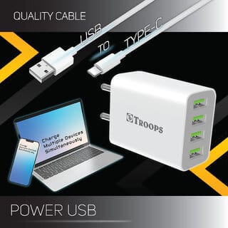 TP TROOPS 4-Port Smart USB Wall Charger 4.1A | Fast Charging Adapter with Auto-Cut, Smart IC Protection & Universal Compatibility