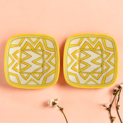 Set of 2 Geometric Pattern Blue Pottery BowlsYellow6 Set of 2 Geometric Pattern Blue Pottery BowlsYellow6
