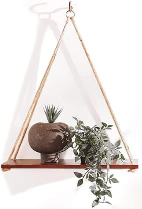 Hanging Shelves - Adjustable Rope Hanging Shelf, Wall Hanging Decor, Lightweight, Premium Wooden Shelf, Hanging Plant Shelf for Bedroom and Living Room (1 Pcs)