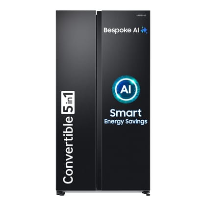 Samsung 653 L, 3 Star, Frost Free, Double Door, Convertible 5-in-1 Digital Inverter, Side By Side AI Enabled Smart Refrigerator with WiFi (RS76CG8003B1HL, Black Matte/Black DOI) Samsung 653 L, 3 Star, Frost Free, Double Door, Convertible 5-in-1 Digital I
