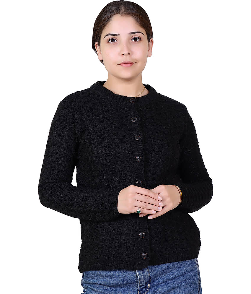 Varenyam Acrylic Black Buttoned Cardigans - Single