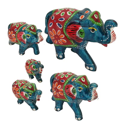 DreamKraft Paper Mache Handmade Elephant Showpiece Figurine (Pack of 5, Blue)
