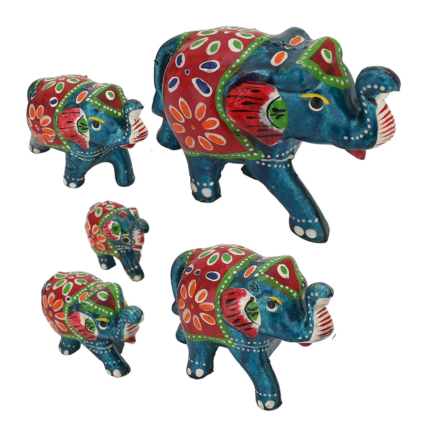 DreamKraft Paper Mache Handmade Elephant Showpiece Figurine (Pack of 5, Blue)