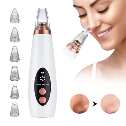 Electric 6-in-1 Multi-Function Blackhead Remover | USB Rechargeable Derma Suction Tool | Acne & Pimple Pore Vacuum Cleaner | Facial Cleansing Device for Nose, Face & Skin Care | With Multiple Suction Heads for Deep Cleaning  (Original Quality)