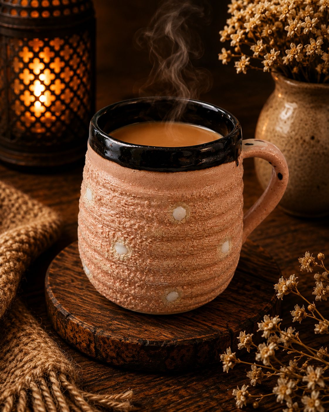 Peach Beige with Black Rim Tea / Coffee Mug