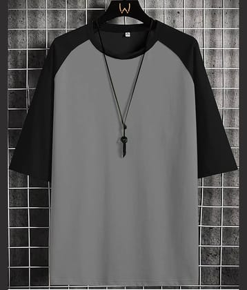 Lime Cotton Oversized Fit Colorblock 3/4th Sleeves Men's Round T-Shirt - Grey ( Pack of 1 )