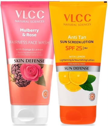 Vlcc Combo Kit , Mulberry & Rose Face Wash & Anti Tan Sunscreen Spf25 ,150Ml(Pack Of 2)