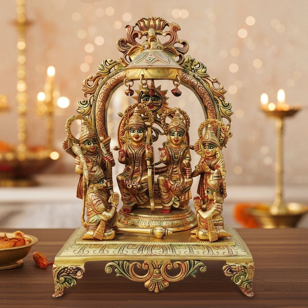 Brass Ram Darbar Statue | Handcrafted Ram Parivar God Idol, Height : 18 Inch (BSMAS131 R)
