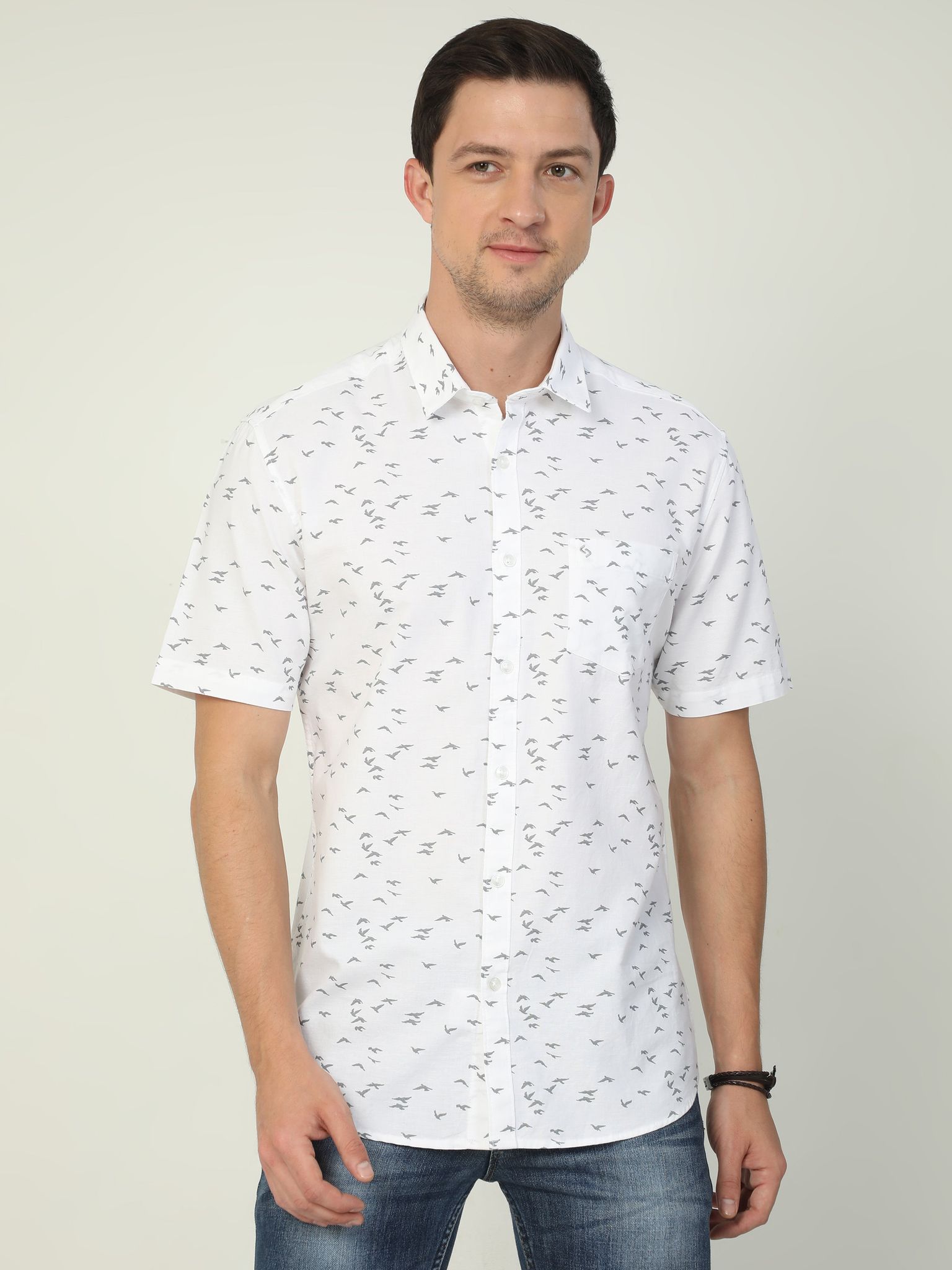 Classic Polo Men's Polo Neck Half Sleeve Slim Fit Cotton Woven Shirt | SO2-46 A-HS-PRT-SF