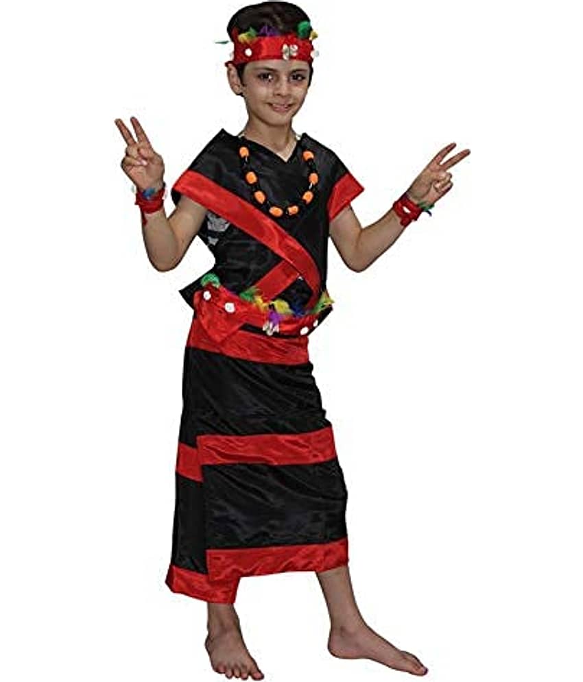 Kaku Fancy Dresses Tribal Dance Costume - Red & Black, 3-4 Years, for Boys
