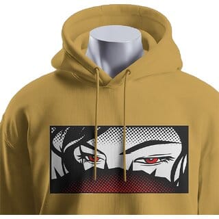 BULL CLOTHING Men's Mysterious Eyes Mustard Yellow Hoodie Graphic Design  280 GSM Fleece for Softness and Comfort (L)