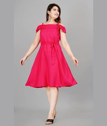 Smien Women Rayon Solid Fit & Flare Dress ( Pink )