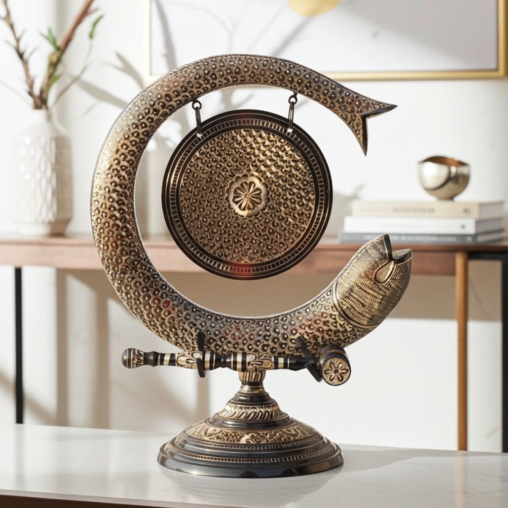 Brass Handcrafted Fish Bell - Home Decor Dinner & Puja Bell, Height : 17 Inch (ANMAS172 B)