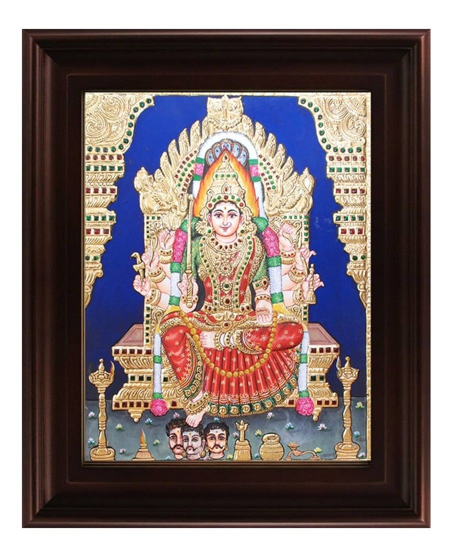 Samayapuram Mariyamman Traditional Tanjore Painting By Authentic Handcrafted Method (Size 20x16)