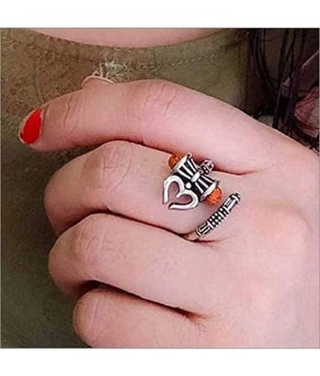 PAYSTORE Rudraksha Trishul Damroo Designer Oxidized Silver Bahubali Ring Unisex Cuff Ring for Men & Women Boys