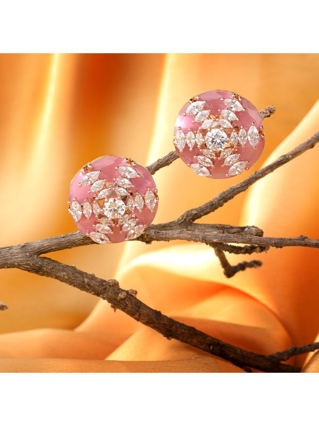 Rose Gold Pink AD studded handcrafted Ear Ring