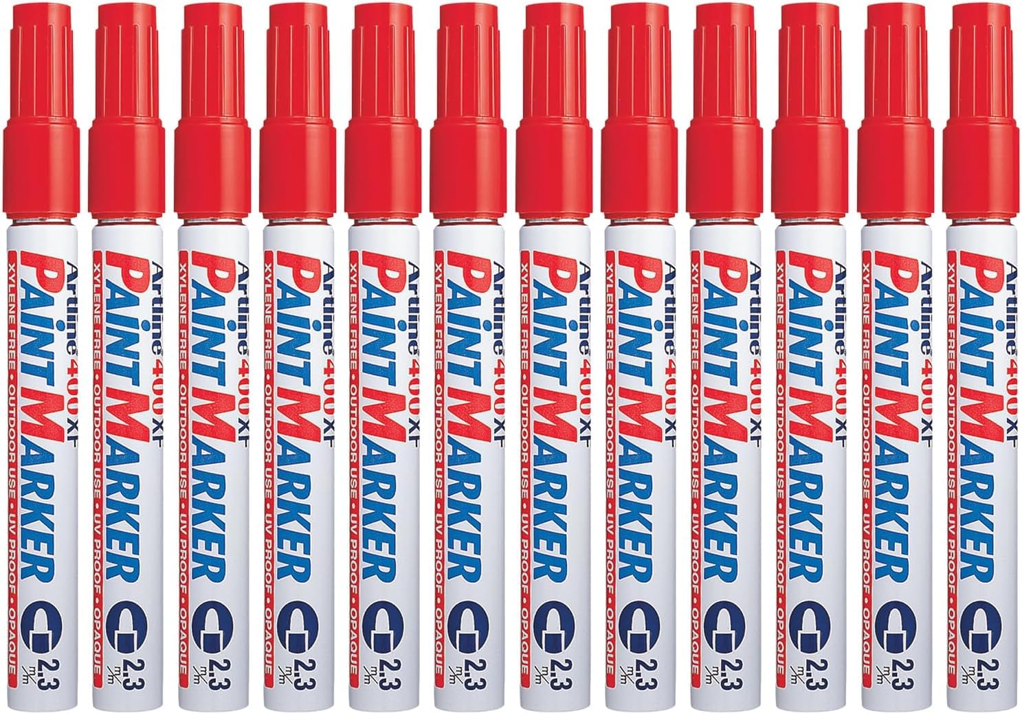 Artline 400XF Paint Markers for Wood, Plastic, and Canvas, The Ideal Waterproof Marker for Indoor/Outdoor Applications, Opaque Permanent Markers with 2.3 mm Bullet Tip, Red, Pack of 10