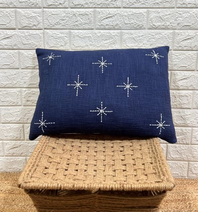 Indihomecraft Handicraft Cotton Cushion Cover - Hand Stitched Embroidery Decorative Art Boho Pillow Star Shape Blue Hand Made Pillow Cover | Square Shape 14X20 Inches Cushion Cover Indihomecraft Handicraft Cotton Cushion Cover - Hand Stitched Embroidery Decorative Art Boho Pillow Star Shape Blue Hand Made Pillow Cover | Square Shape 14X20 Inches Cushion Cover