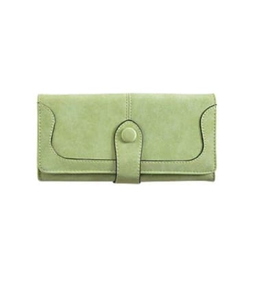 Women's Faux Leather Medium Snap Button Wallet (Green)