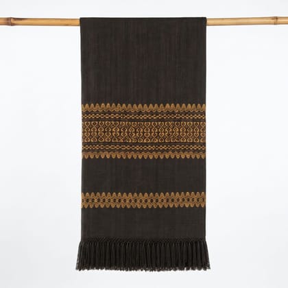 HANDWOVEN BLACK ERI SILK DHARA WITH GOLD PATTERN