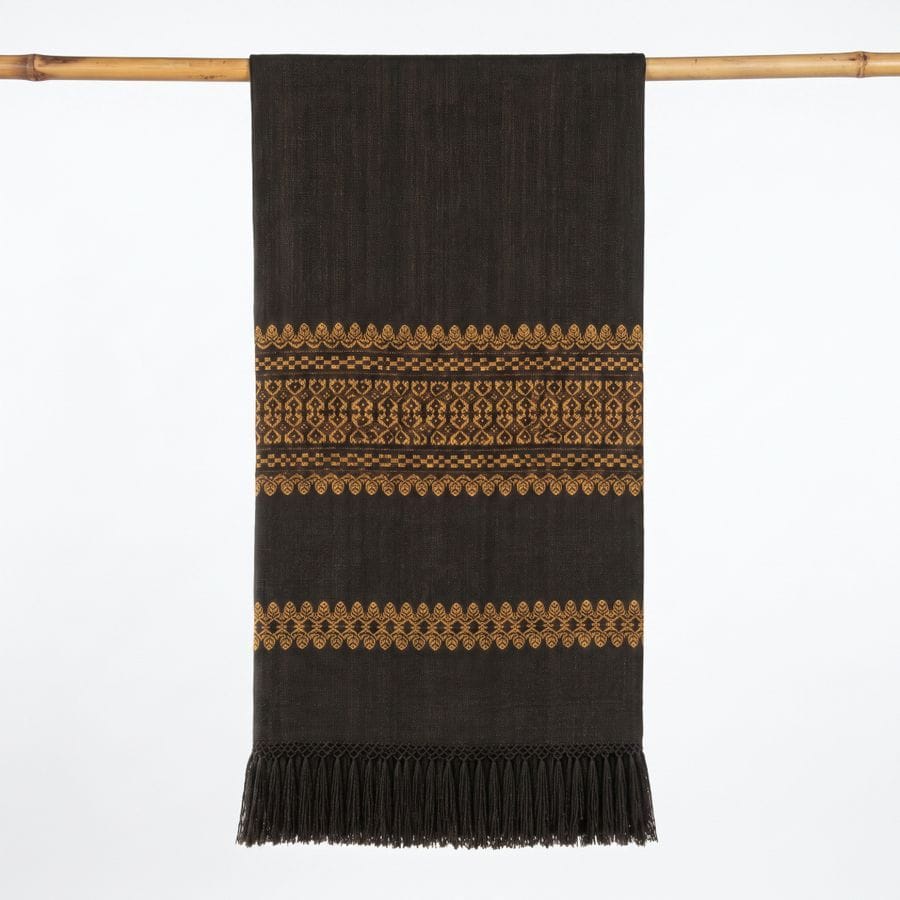HANDWOVEN BLACK ERI SILK DHARA WITH GOLD PATTERN