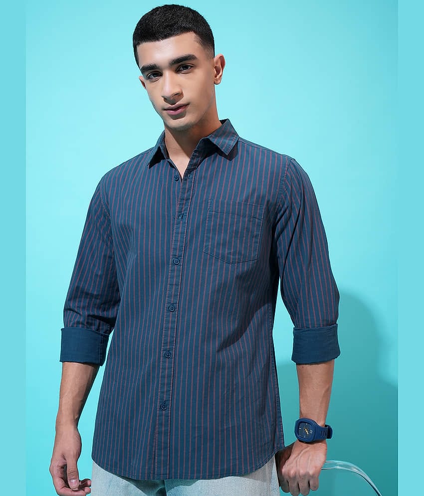 Highlander 100% Cotton Slim Fit Striped Full Sleeves Men's Casual Shirt - Multicolor ( Pack of 1 )