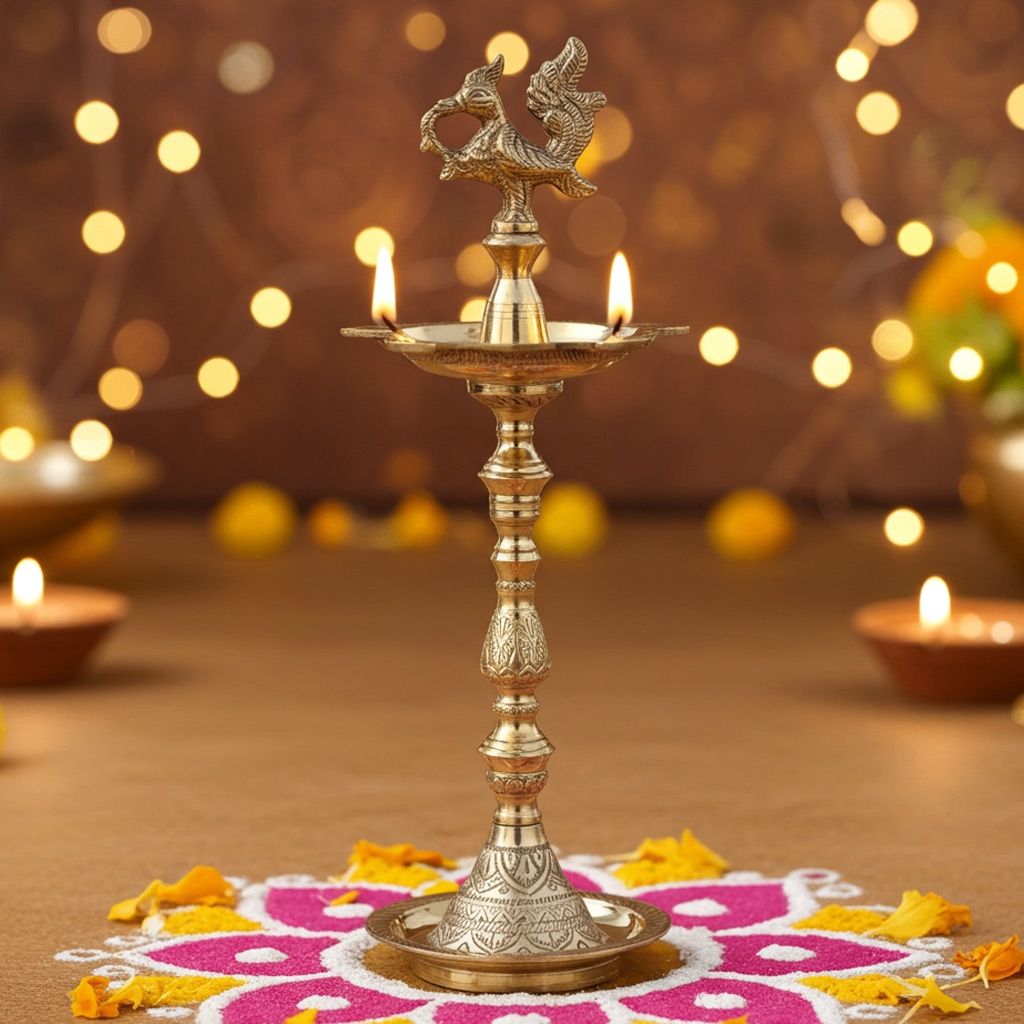 Brass Table Decor Mahabharat Oil Lamp, Deepak  - Epic Design Brass Deepak for D�cor, Height : 17 Inch (FMAS686 A)