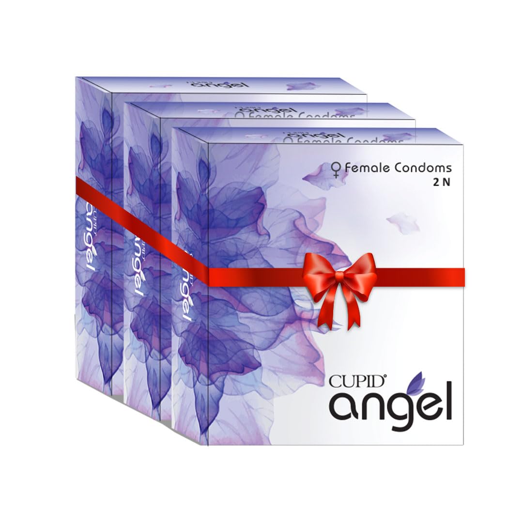 Cupid Angel Female Condoms 2N (Pack of 3) | Unique Design | Uninterrupted Pleasure | No Side Effects | Lavender Scented | Her Protection - Her Choice