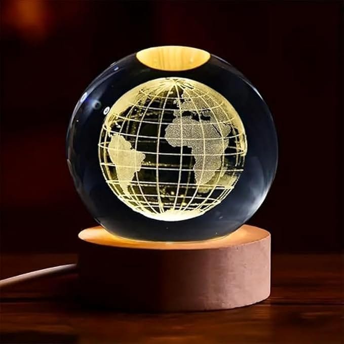 3D Crystal Ball Night Light, Crystal Earth Ball Night Lamp with Wooden Base Fantasy Decoration Crystal Ball LED Night Light Bedroom Decor ( Crystal Earth )