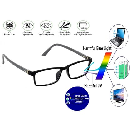 Hrinkar Zero Power Computer Glasses for Eye Protection with Blue Cut Lenses for Men & Women | Black and Grey | HBCT-FRM-BK-GRY-15