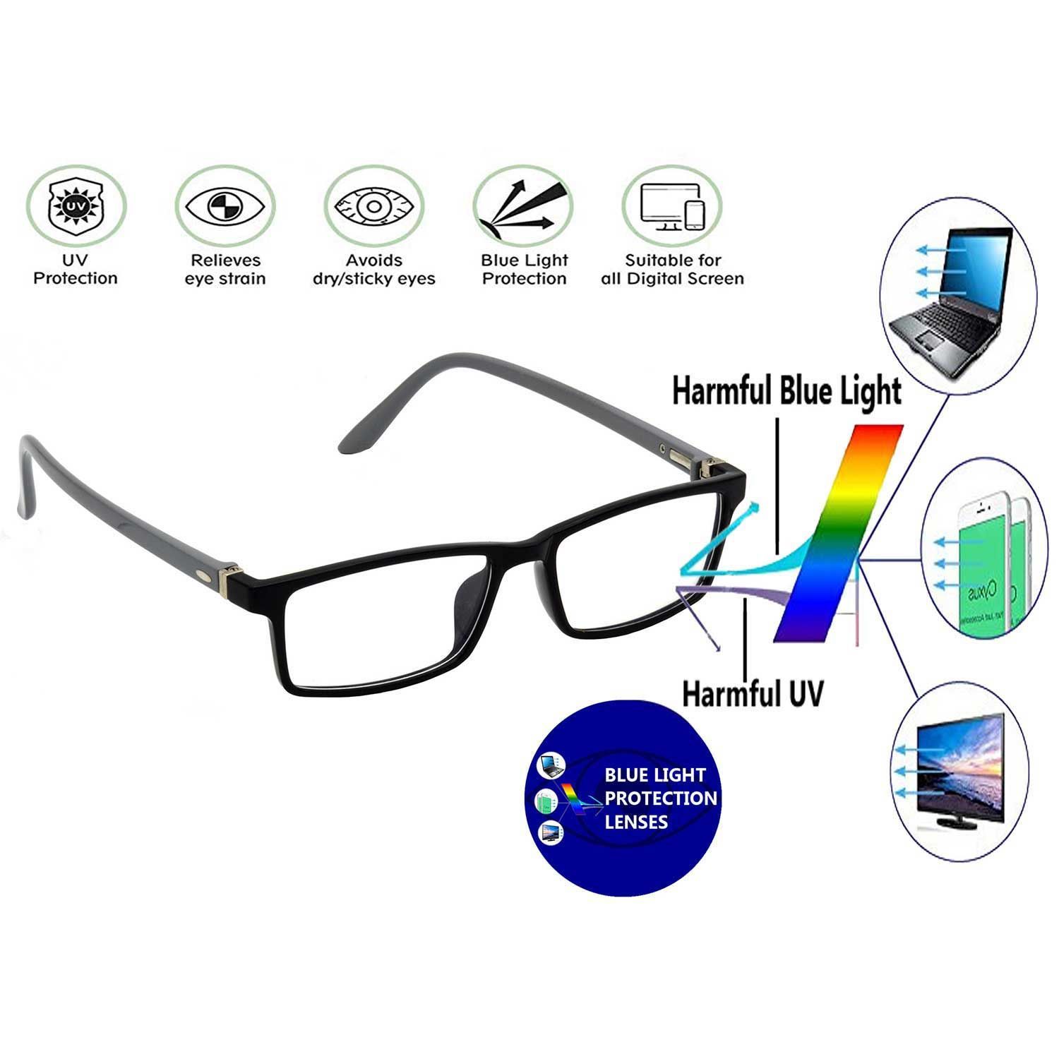 Hrinkar Zero Power Computer Glasses for Eye Protection with Blue Cut Lenses for Men & Women | Black and Grey | HBCT-FRM-BK-GRY-15