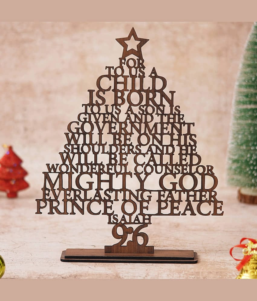 eCraftIndia Brown Wooden Tree for Christmas Decoration - Isaiah 9:6 Mini Christmas Tree Ornaments