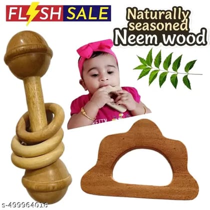 Pure Touch Neem Wood Rattle with Cloud Teether  Babys First Toy