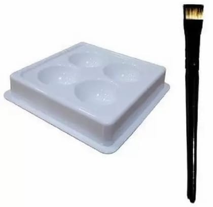 Elecsera Facial Cosmetic 4 Cups Tool Tray Plastic Washable For Salon, White Colour Tray with Eyeshadow/Lipstick Brush (2 Items in the set)