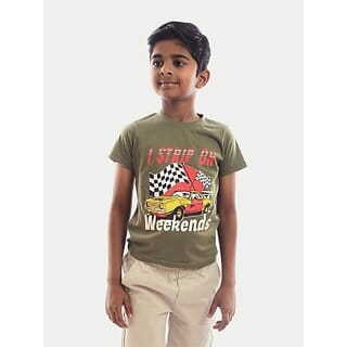 Radprix Boys Typography, Printed Pure Cotton T Shirt (Dark Green, Pack Of 1)