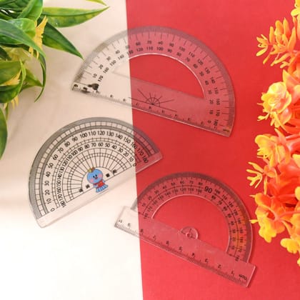 Multipurpose Transparent Plastic Protractor Set (3 Pcs Set)