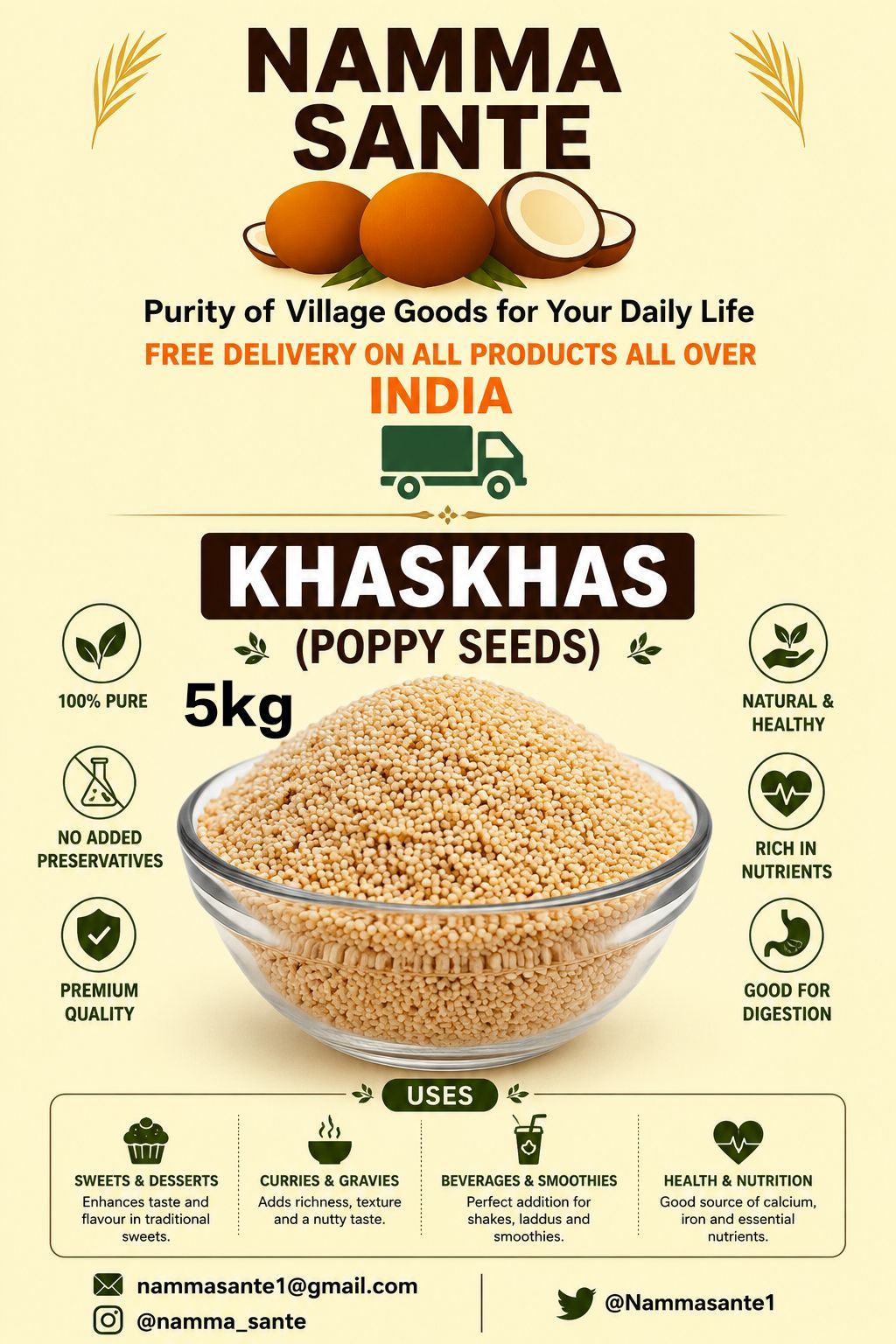 Khaskhas, Poppy Seeds, Posta Dana, Posto, Kasa Kasa 5kg
