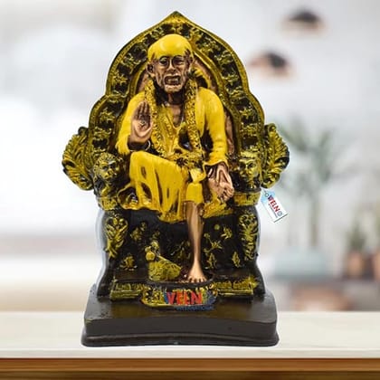 WELNO International Sai Baba Statue Sai Nath Idol Sitting On Singhasan for Home Decor