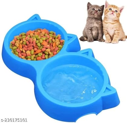 Plastic Double Feeding Bowls for Cat & Dog (Multicolor, S)