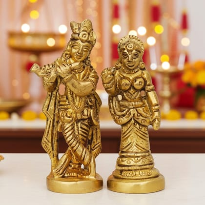 Brass Radha Krishna God Idol - Handcrafted Religious Showpiece, Height : 3 Inch (BSMAS009)