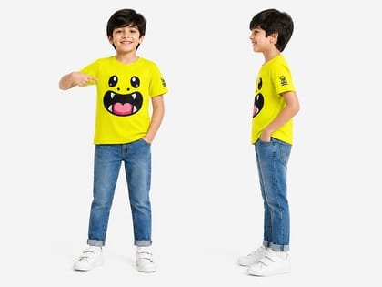 KUCHU Unisex T-Shirt | Monster Print | 10–11 Years | Cotton Modal Fabric | Soft Feel | Breathable | Digitally Printed | Vibrant Colour