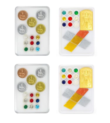 Navarathna Panchaloha Pooja Kit with Vastu Prathima (2 Set - 4 Boxes) � Panchalogam Lakshmi Coins, Navratna Stones & Vastu Idol � Bhoomi Pooja Essentials for Vastu, Prosperity & Positive Vibes Combo Set
