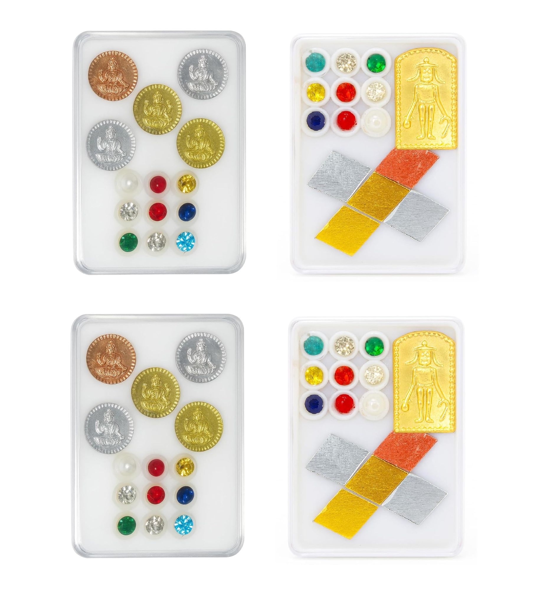 Navarathna Panchaloha Pooja Kit with Vastu Prathima (2 Set - 4 Boxes) � Panchalogam Lakshmi Coins, Navratna Stones & Vastu Idol � Bhoomi Pooja Essentials for Vastu, Prosperity & Positive Vibes Combo Set