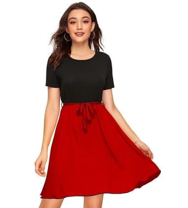 Women's Knitting Stretchable Solid Round Neck Cap Sleeve Dresses (Red, S)-PID56847 Women's Knitting Stretchable Solid Round Neck Cap Sleeve Dresses (Red, S)-PID56847