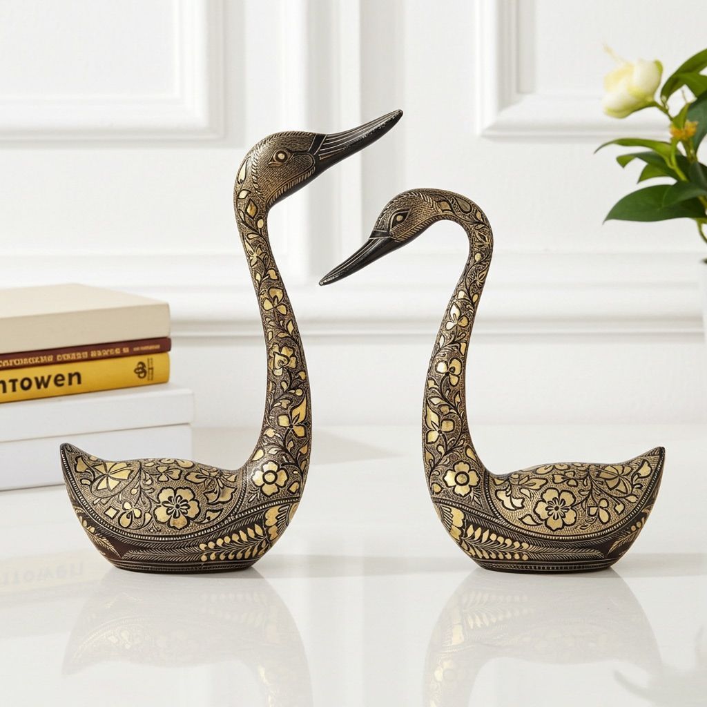 Brass Showpiece Duck Pair Statue (ANMAS020)