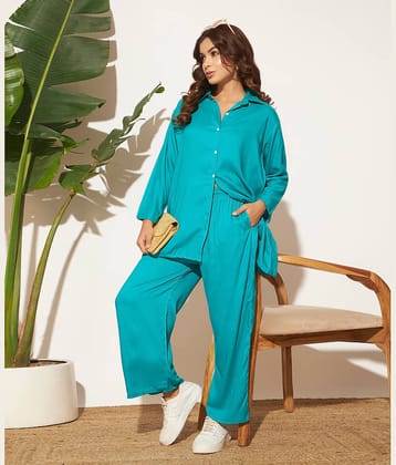 Canblar Women Solid Shirt With Palazzos Co-Ord Set ( Coffee )