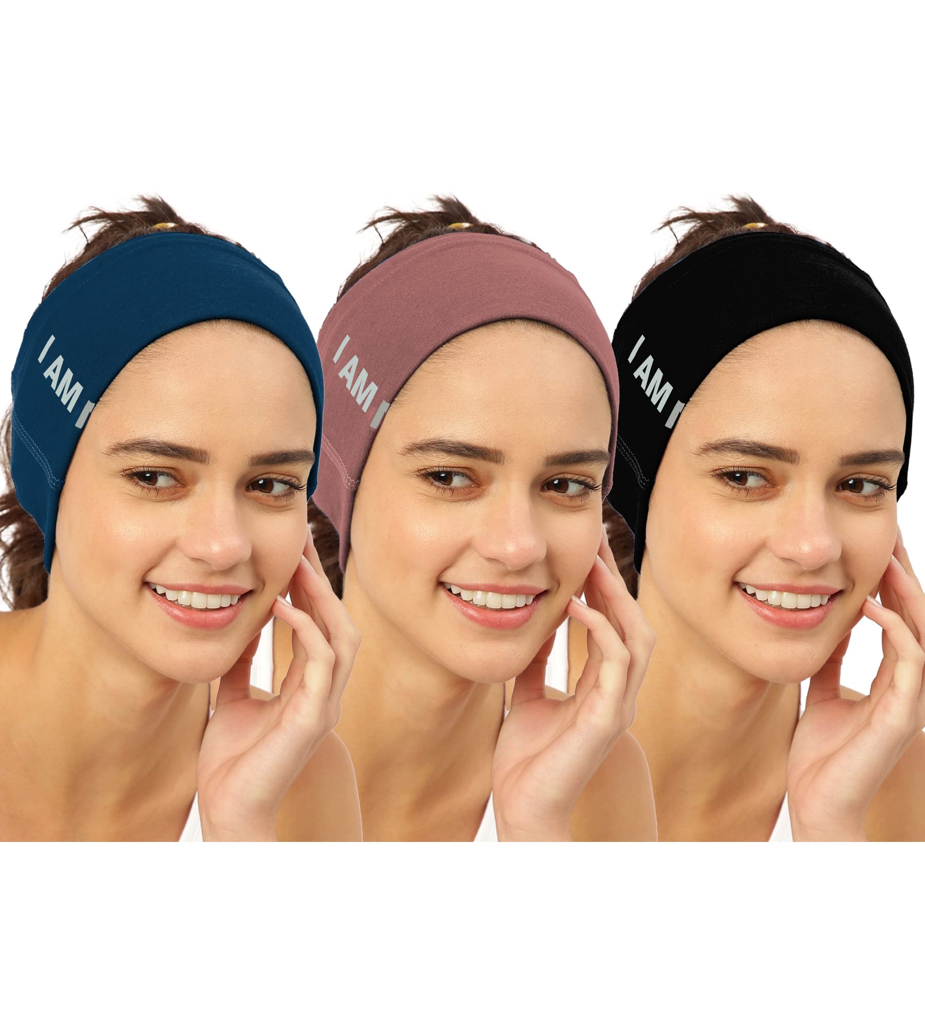 FREECULTR Unisex Bamboo Bandana, Anti Microbial Super Soft & Comfort Fit, Breathable Multipurpose Headband, Face Mask for Dust Protection- Size Printed Pack of 3-Sapphire Blue, Cuban Peach, Black