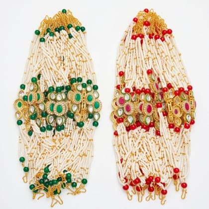 Traditional Multi-Strand Pearl and Kundan Rakhi with Gemstone Accents (1 piece)